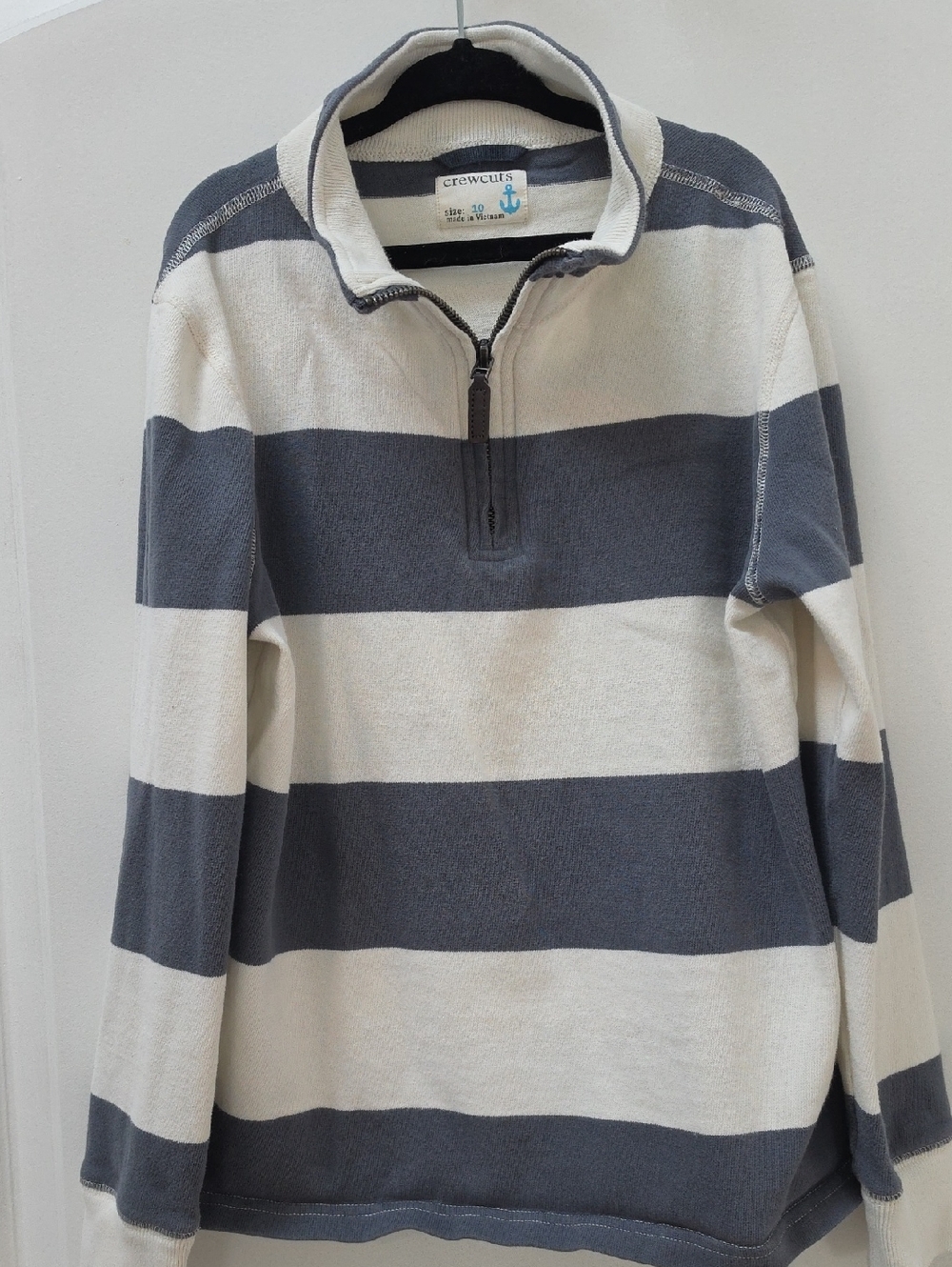 Crewcuts Half-Zip Rugby Stripe Sweater in Gray and Cream
